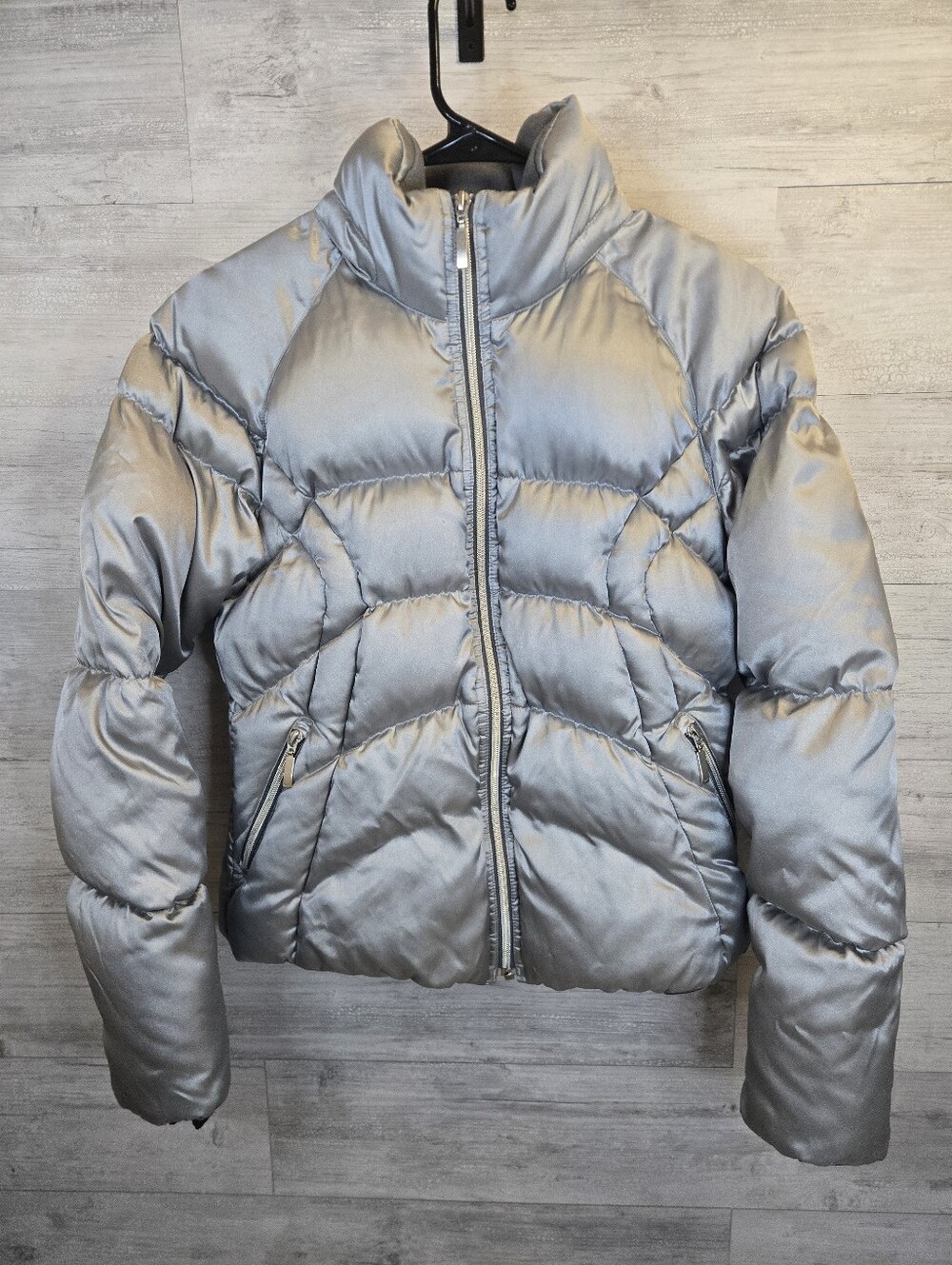 Vintage Nike Womens Y2K Metallic Silver Down Puffer Jacket